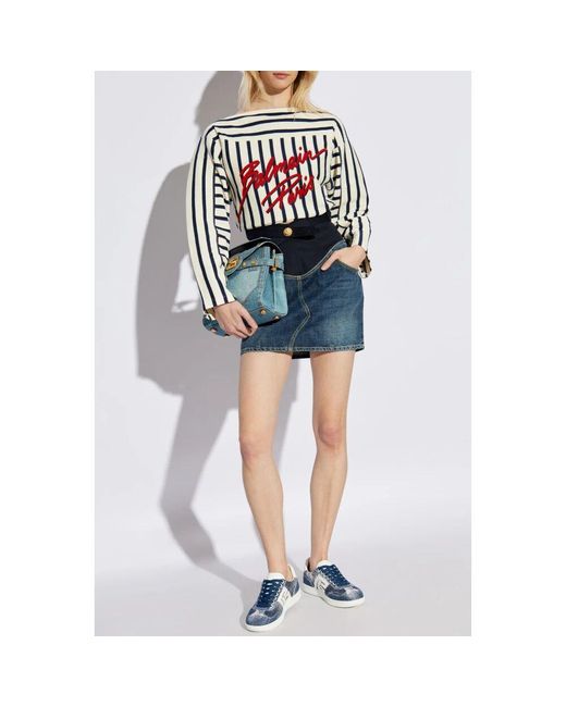 Gonna di jeans di Balmain in Blue