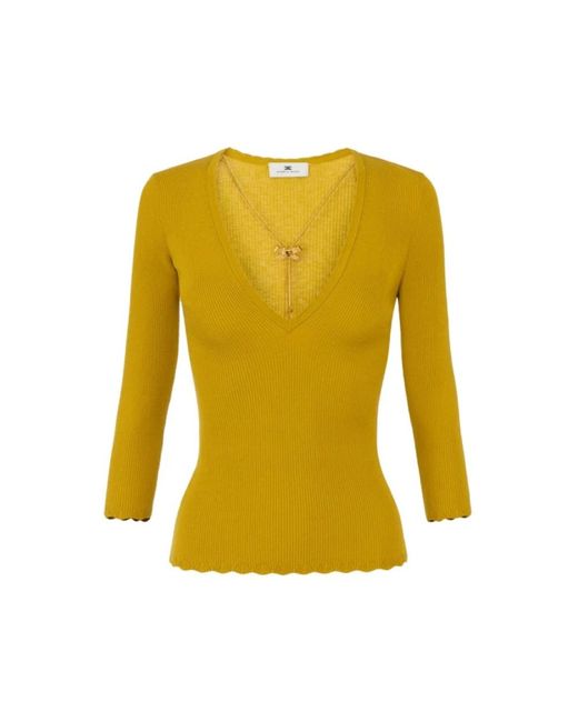 Elisabetta Franchi Geribbelde Trui Met Ketting in het Yellow