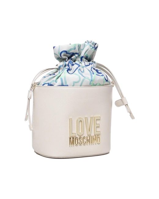 Love Moschino White Bucket style tasche mit perlentextur