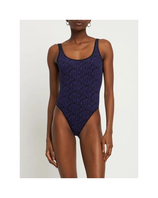 Versace Blue Einteiliger Badeanzug Mit Logo