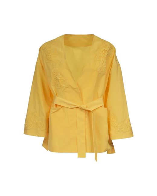 Blusa firenze con cinturón y detalles de encaje Ermanno Scervino de color Yellow