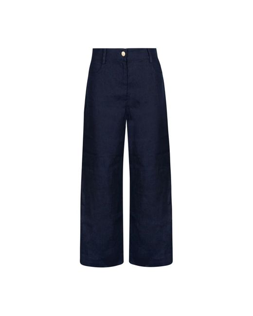 Pantalones anchos de lino azul Max Mara de color Blue