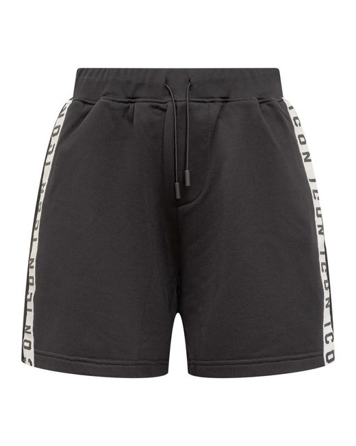 DSquared² Korte Broeken ,Zwart ,Katoen Logo Gedrukte Shorts Met Trekkoord in het Black