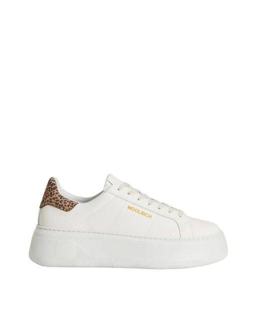 Woolrich White Sneaker Mit Leoparden-Detail Aus Weißem Leder