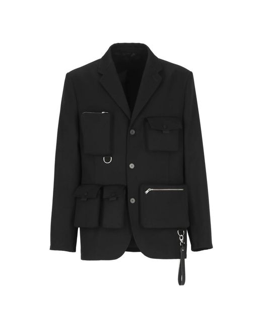 Lanvin Jassen ,Zwart ,Wol Zwarte Wollen Jas Met Piekrevers in het Black voor heren
