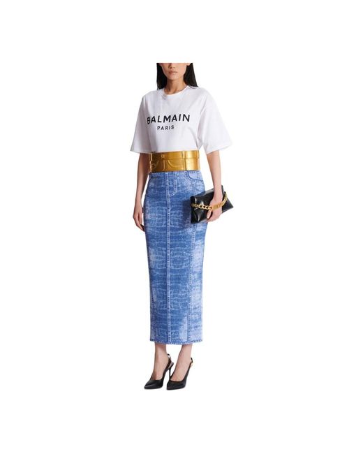 Balmain Rokken ,Blauw ,Denim Midi-Rok in het Blue