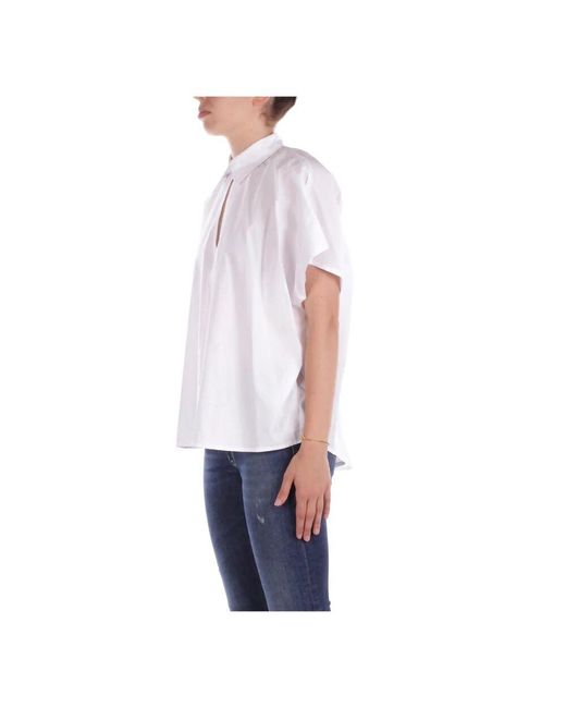 Manila Grace White Weiße Button-Up Bluse Mit V-Ausschnitt