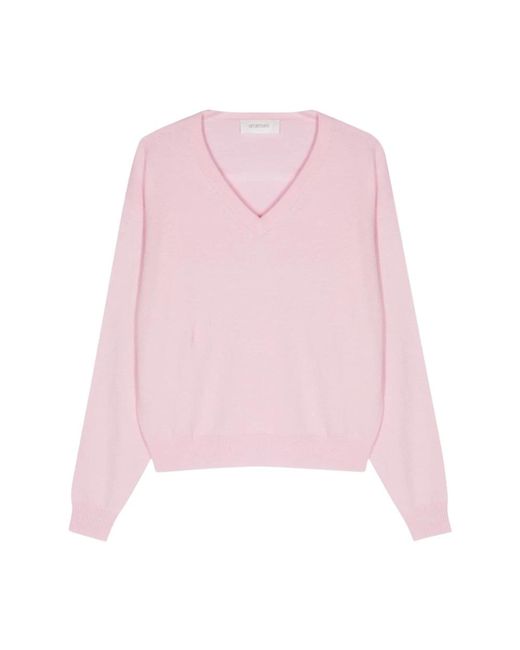 Sportmax Pink Rosa gerippter strick v-ausschnitt pullover