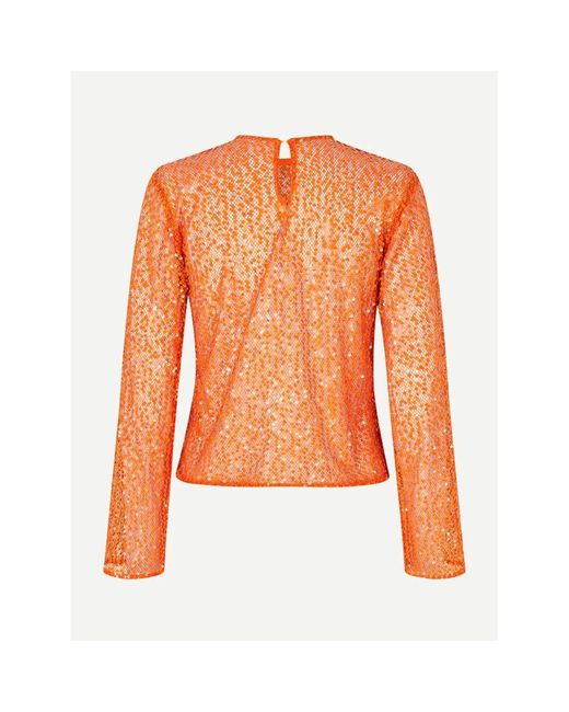 Samsøe & Samsøe Orange Pailletten Langarm Bluse