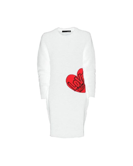 Vestido de punto con corazones Love Moschino de color White
