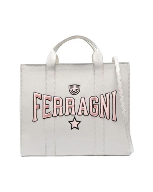 Chiara Ferragni White Graue synthetische einkaufstasche