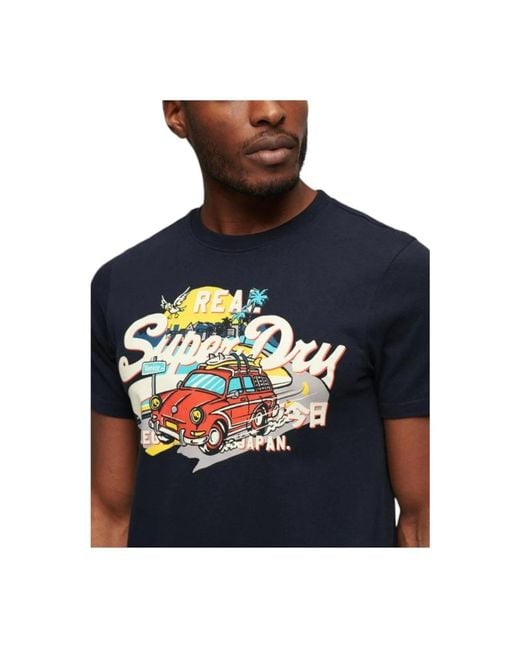 Superdry Tops ,Zwart ,Grafische Eclipse Zomer Vibes T-Shirt in het Blue voor heren
