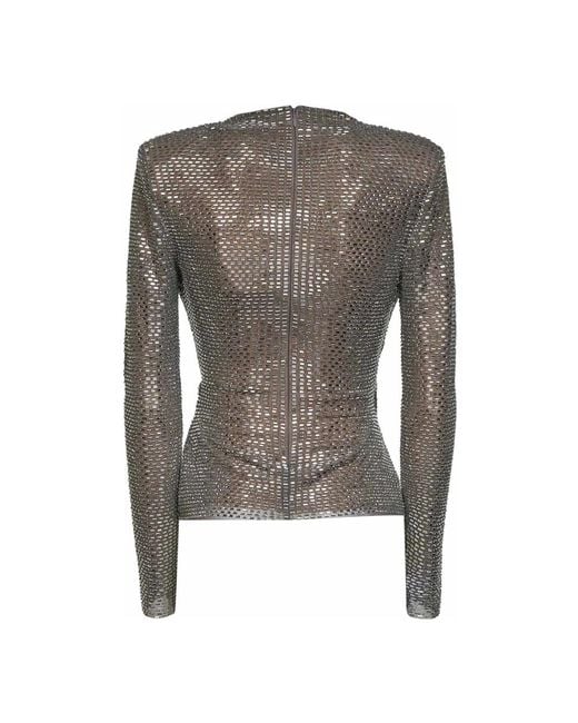 Self-Portrait Tops ,Grijs ,Polyester Rhinestone Wrap Top in het Gray