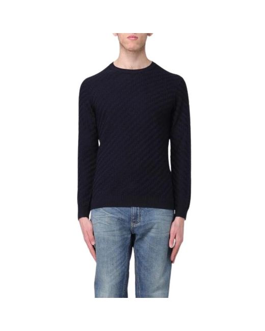 Emporio Armani Blue Round-Neck Knitwear for men