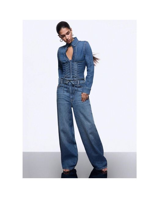 Liu Jo Jeans ,Blauw ,Katoen Baggy Jeans Met Strikken in het Blue