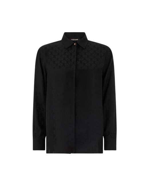 Roberto Cavalli Overhemden ,Zwart ,Zijdenmix Shirt Met Monogram Rc in het Black