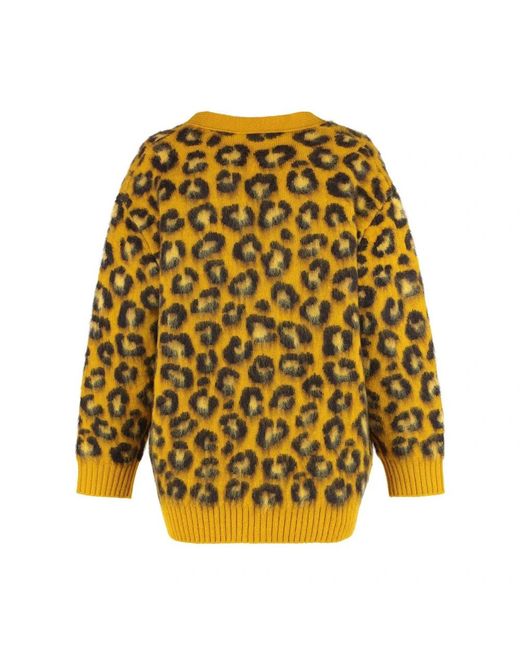 Bottega Veneta Truien & Vesten ,Veelkleurig ,Leopard Print Mohair Blend Cardigan in het Yellow