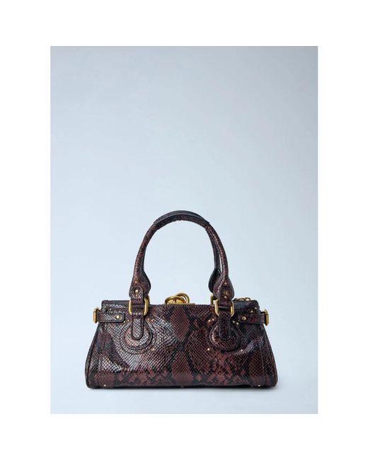 Chloé Purple Paddington Schultasche Mit Python-Prägung
