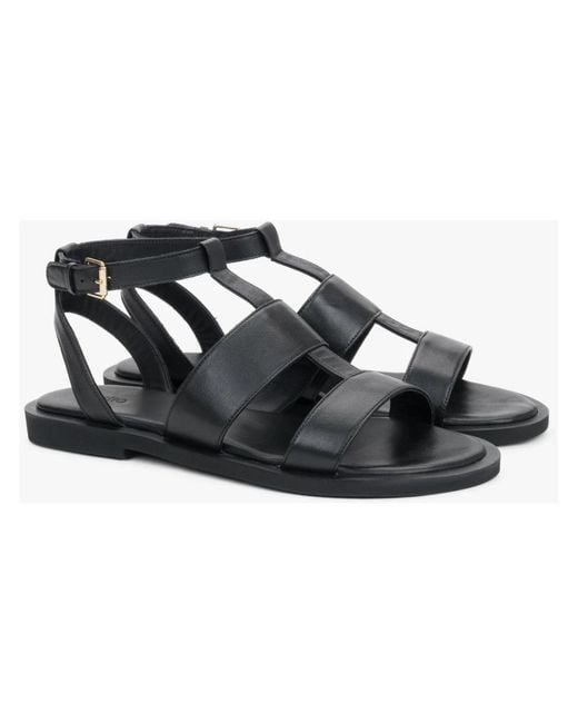 ESTRO Black Flat Sandals