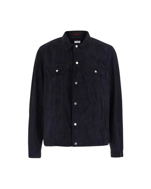 Leather Jackets Brunello Cucinelli de hombre de color Blue