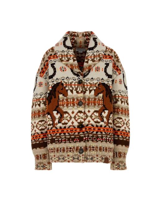Stella McCartney Truien & Vesten ,Veelkleurig ,Wol Geborduurde Wollen Fair Isle Oversized Cardigan in het Brown