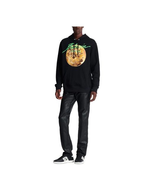 Balmain Hoodies & Sweatvesten ,Zwart ,Katoen Gedrukt Universe-Logo En Planeet Hoodie in het Black voor heren