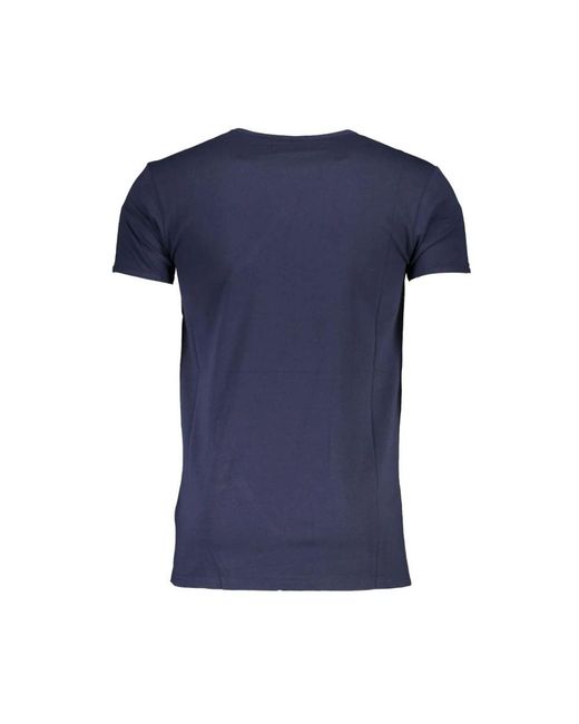 Roberto Cavalli Tops ,Blauw ,Katoen Blauw Crew Neck T-Shirt Met Print in het Blue voor heren