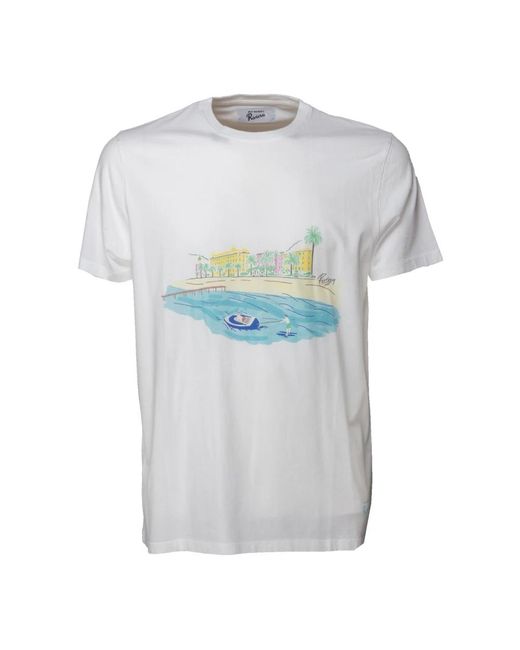 T-shirt in cotone con stampa paesaggio di Roy Rogers in Blue da Uomo