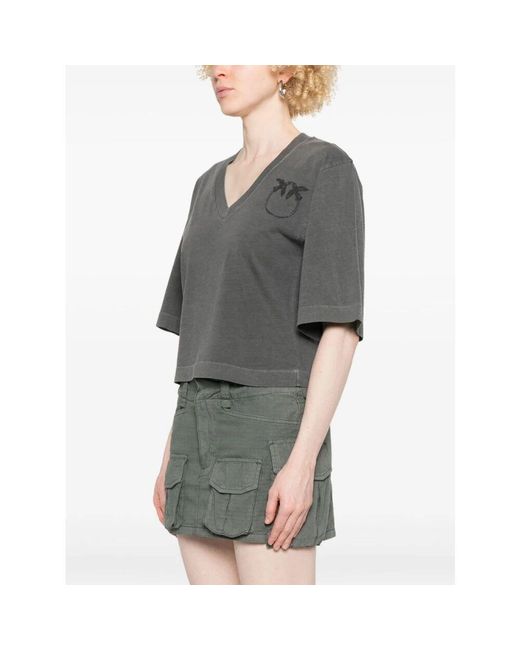 Pinko Gray Graue V-Ausschnitt T-Shirts Und Polos