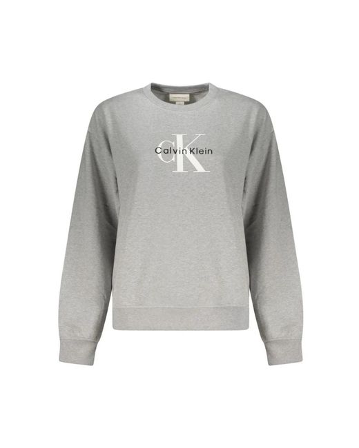 Calvin Klein Gray Grauer Baumwollpullover Mit Logo