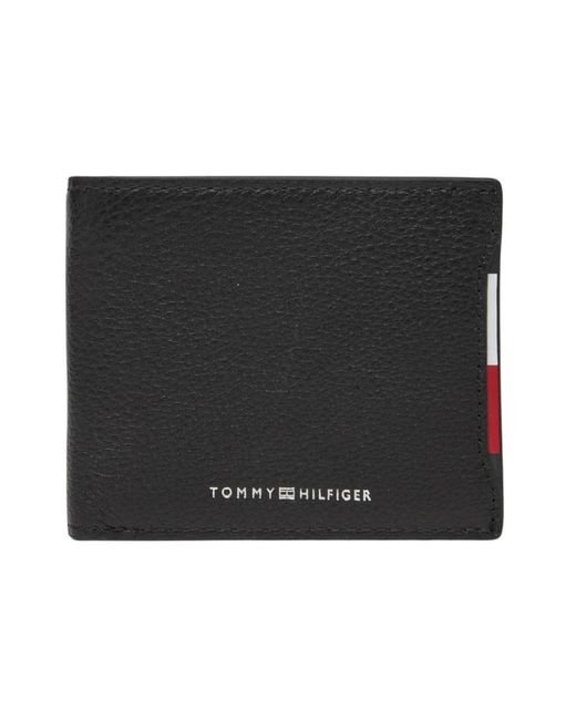 Tommy Hilfiger Schwarzes Leder-Bi-Fold-Portemonnaie Mit Kartenfächern in Black für Herren