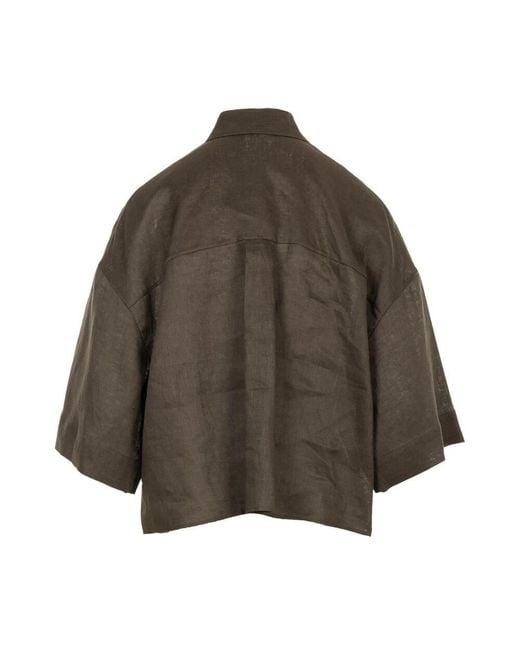Max Mara Brown Grüne Leinenbluse Mit Weitem Schnitt