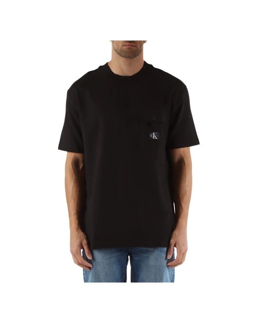 Calvin Klein Stretch-baumwoll-t-shirt mit fronttasche in Black für Herren