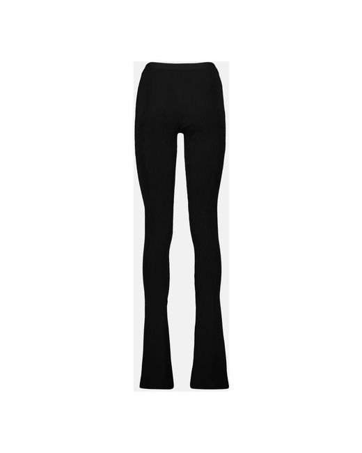Prada Broeken ,Zwart ,Leer Geribbelde Legging Met Emaille Driehoek Logo in het Black