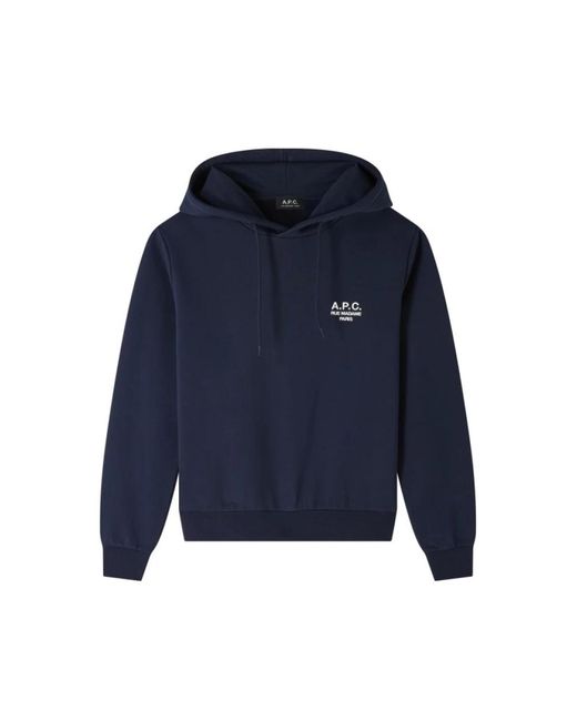 A.P.C. Hoodies & Sweatvesten ,Blauw ,Katoen Hoodie Rue Madame Paris Embroidered in het Blue
