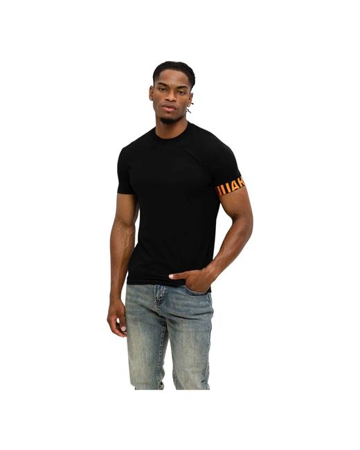 DSquared² Tops ,Zwart ,Katoen Dsquared 2 Round Neck T-Shirt Zwart/Oranje in het Black voor heren