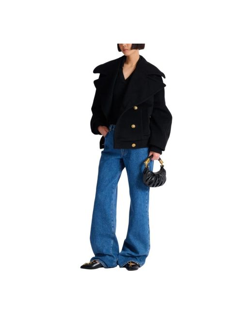 Balmain Jassen ,Zwart ,Wol Wollen Overjas Met 4 Knopen in het Black