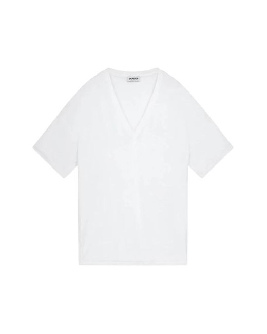 Dondup Tops ,Wit ,Zijden V-Hals Regular T-Shirt in het White