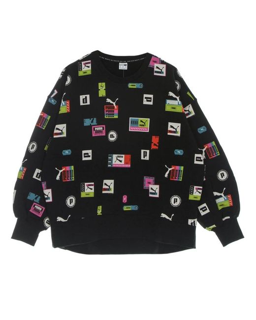 PUMA Hoodies & Sweatvesten ,Veelkleurig ,Katoen Liefde Crewneck Sweatshirt All Over Print in het Black