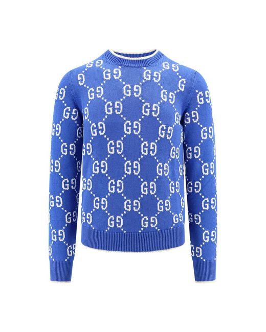 Gucci Blue Round-Neck Knitwear for men