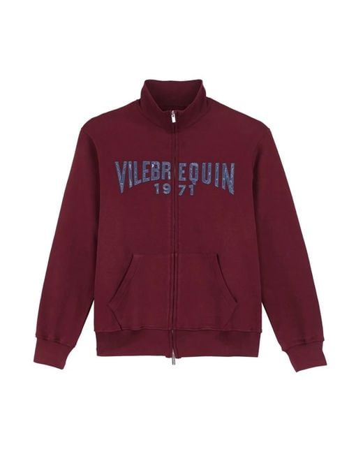 Vilebrequin Hoodies & Sweatvesten ,Paars ,Katoen Full Zip Sweatshirt Geborduurd Velvet Logo in het Purple voor heren