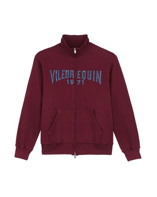 Vilebrequin Hoodies & Sweatvesten ,Paars ,Katoen Full Zip Sweatshirt Geborduurd Velvet Logo in het Purple voor heren