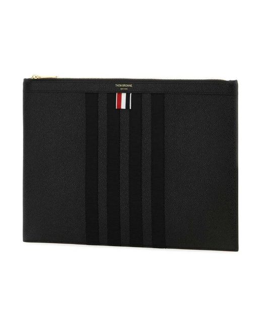 Thom Browne 4-bar dokumentenhalter aus genarbtem leder in Black für Herren