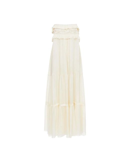 Abito bianco in pizzo con ruches e spalline sottili di Chloé in White