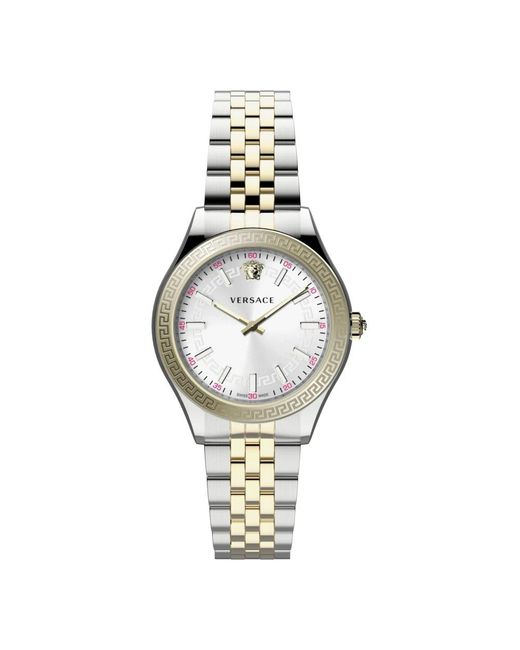 Versace Accessoires ,Grijs ,Hellenyium Tweekleurig Horloge in het Metallic