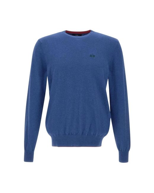 La Martina Blue Round-Neck Knitwear for men