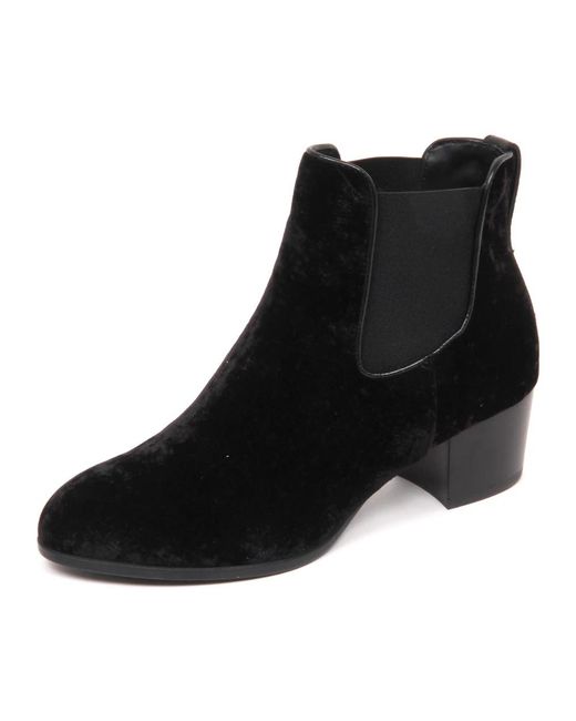Hogan Black Samt Ankle Boot Mit Elastischem Piping