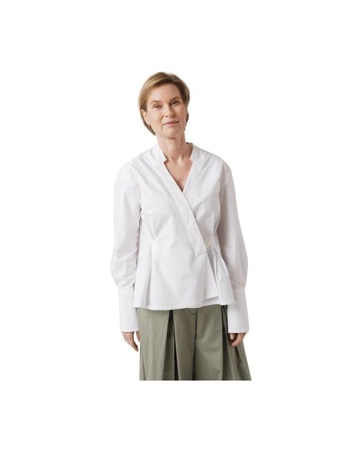 ODEEH Gray Weiße bluse mit v-ausschnitt und versteckter knopfleiste