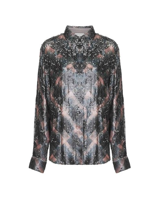 Dries Van Noten Overhemden ,Groen ,Pailletten Pailletgeruite Overhemden in het Gray