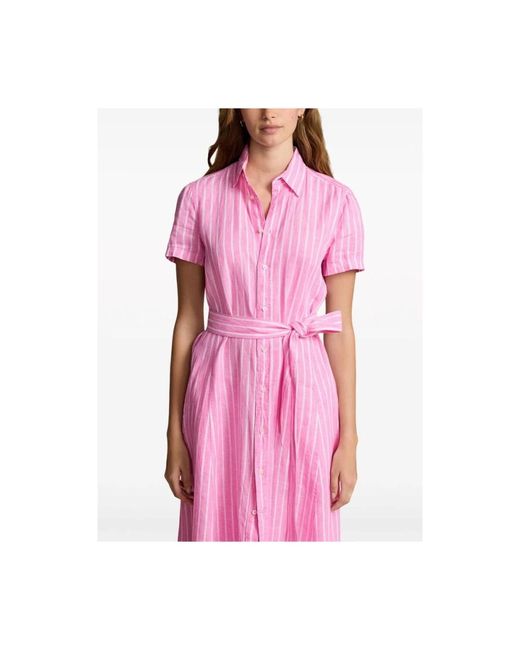 Ralph Lauren Pink Gestreiftes Hemdkleid mit Gürtel